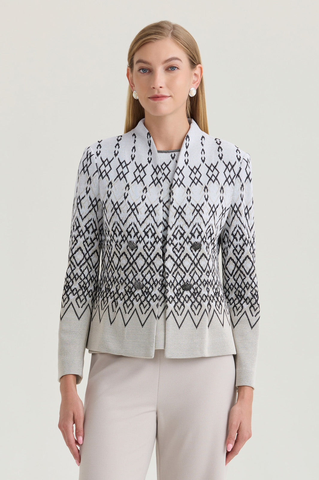 Tailored Diamond Jacquard Knit Jacket | Ming Wang