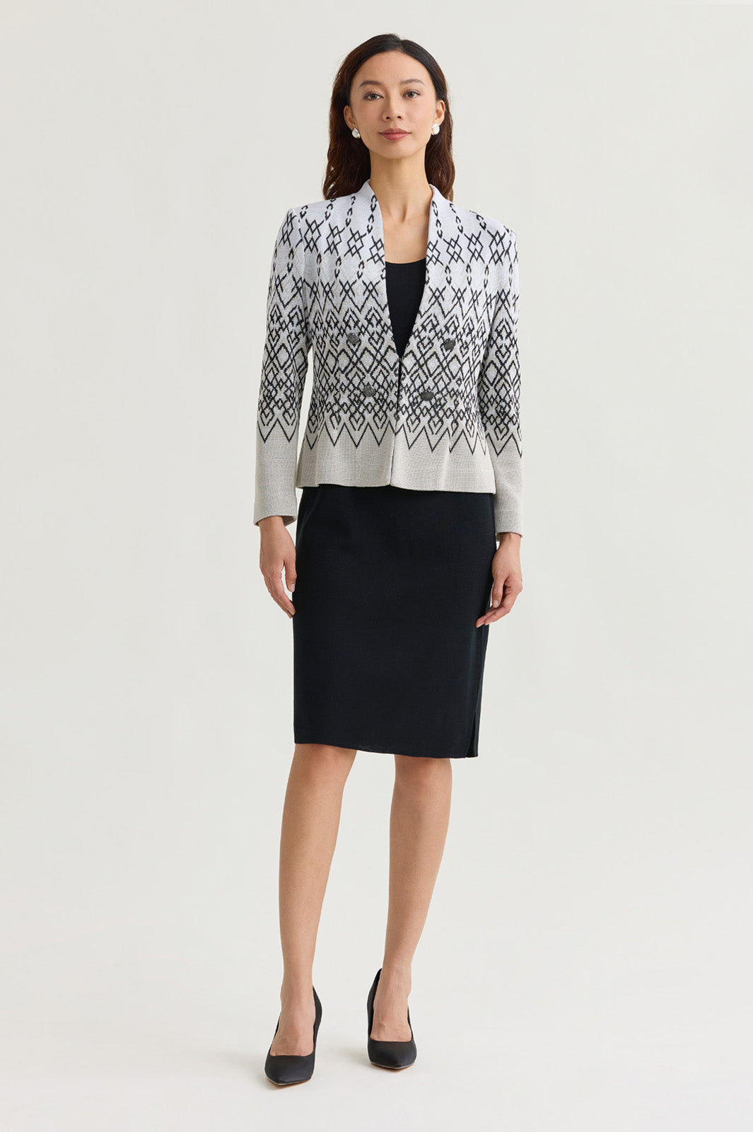 Tailored Diamond Jacquard Knit Jacket | Ming Wang