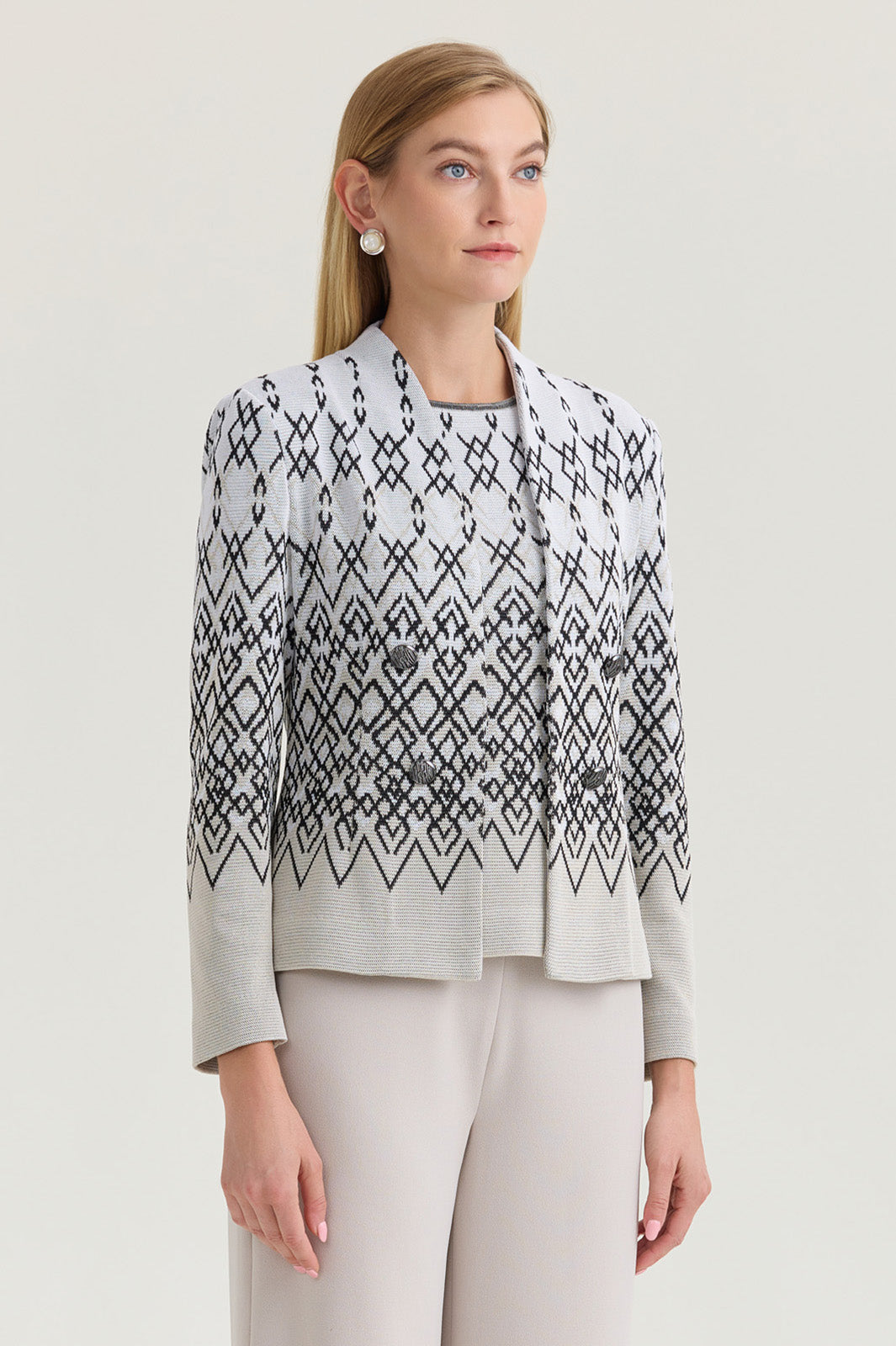Tailored Diamond Jacquard Knit Jacket | Ming Wang