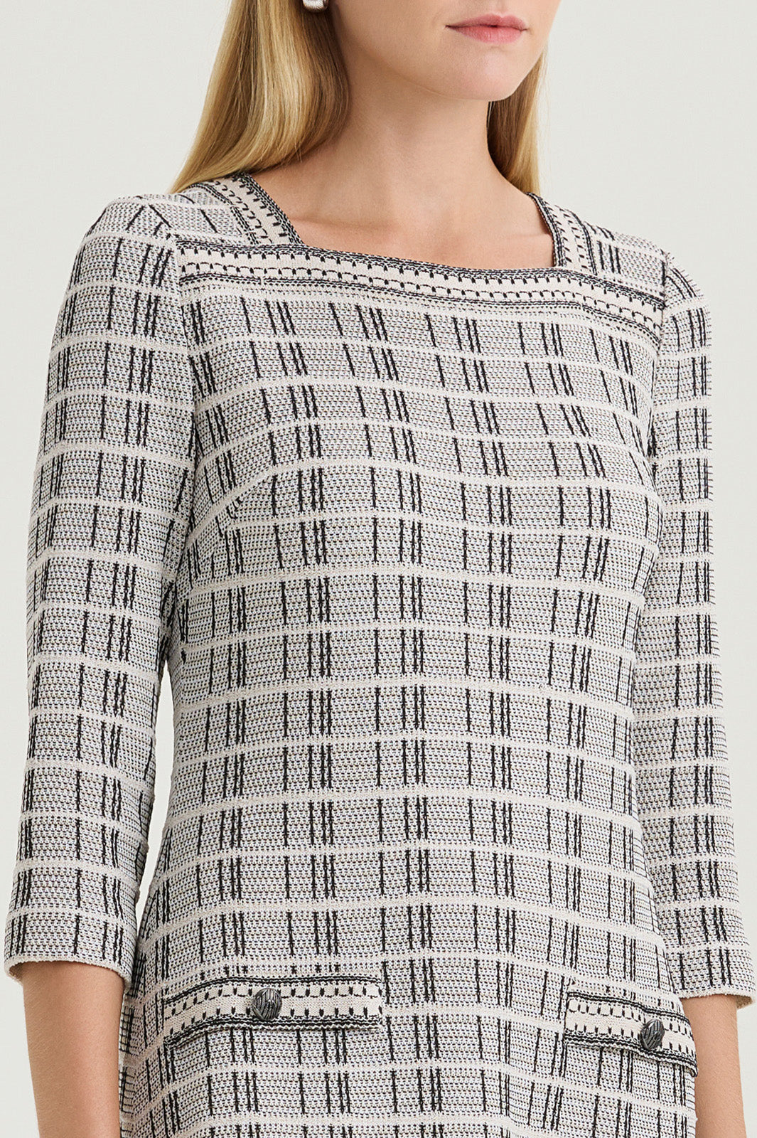 A-Line Contrast Stitch Tweed Knit Dress