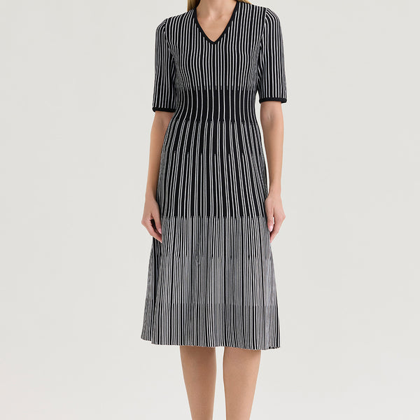 Fit-N-Flare Linear Soft Knit Midi Dress | Ming Wang