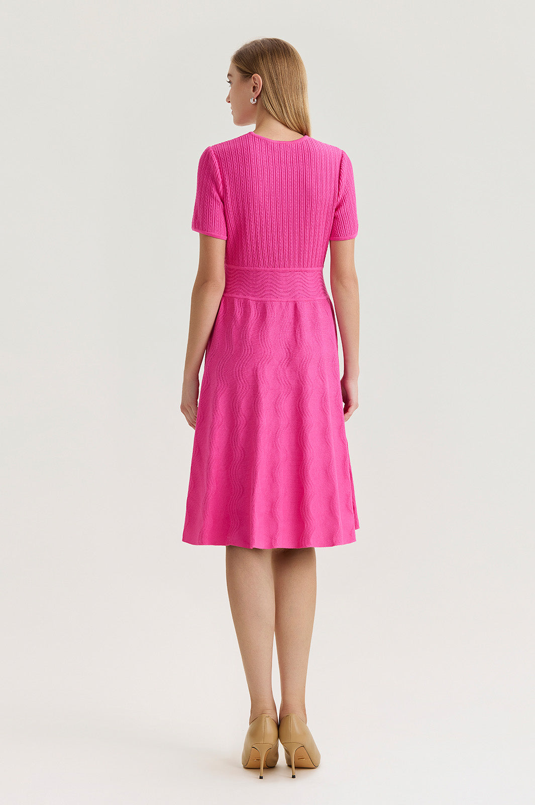 Fit-N-Flare Multi-Stitch Soft Knit Dress | Ming Wang