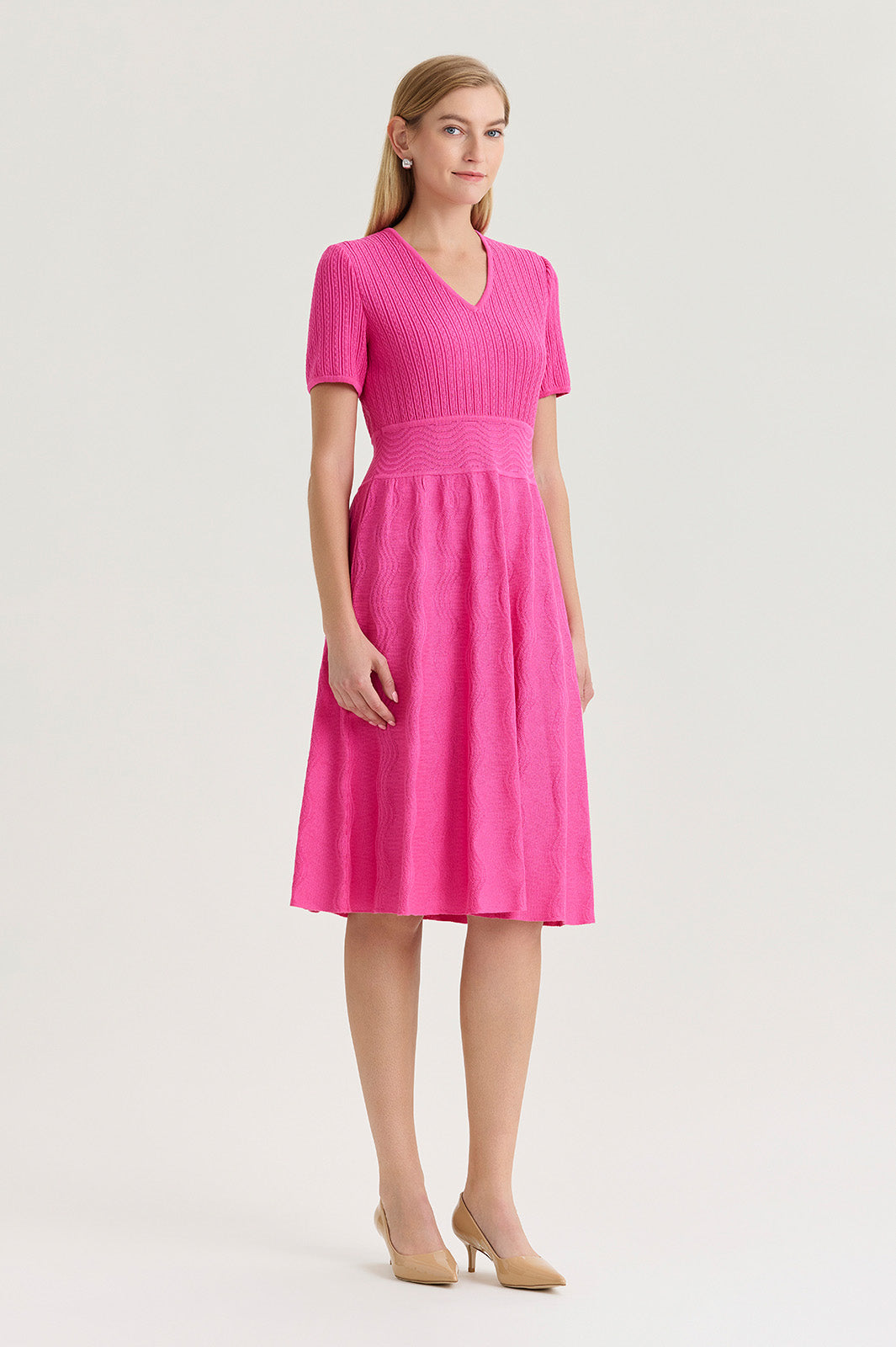 Plus Size Fit-N-Flare Multi-Stitch Soft Knit Dress