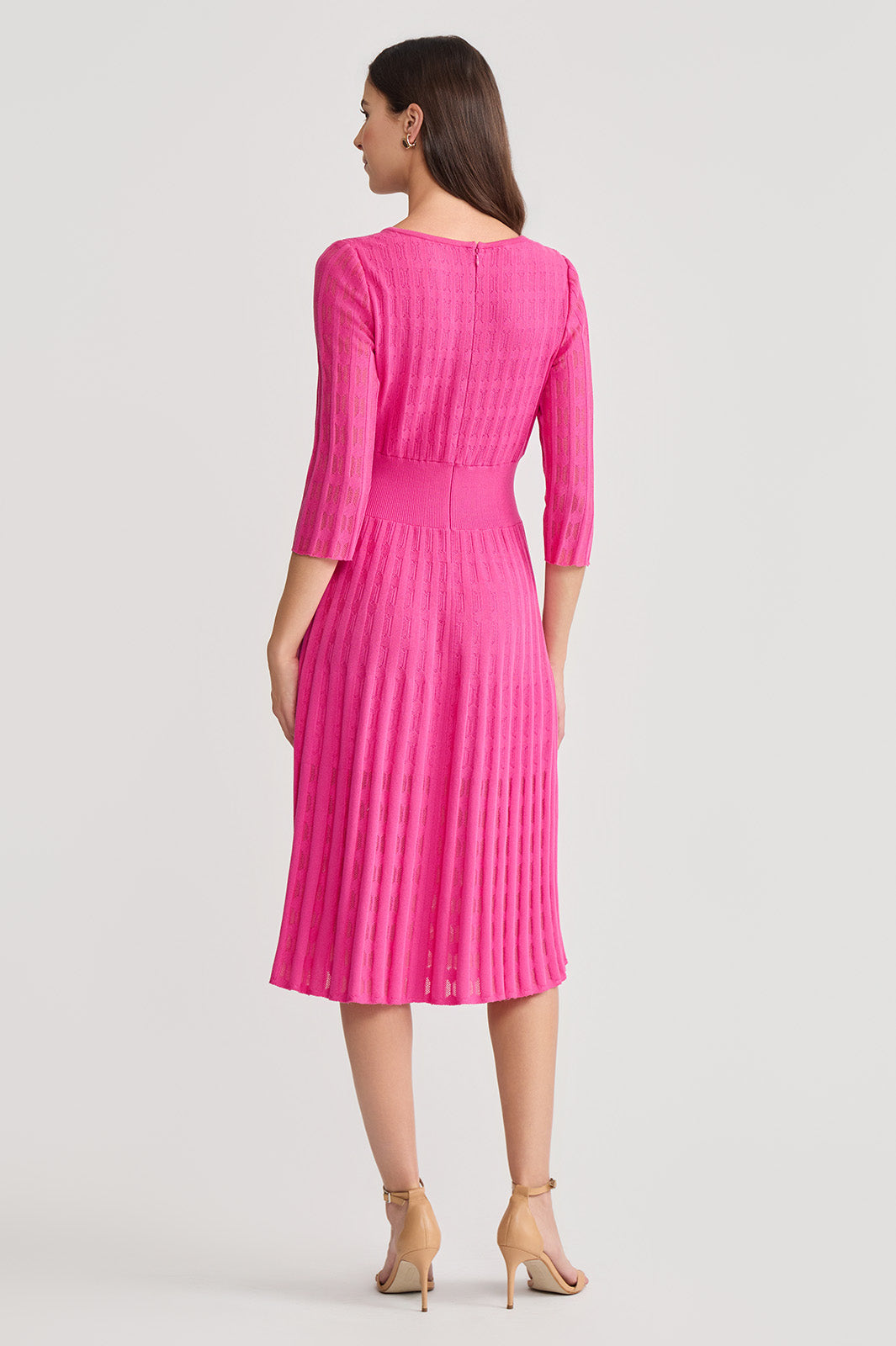 rose knit dress Linear Pointelle Tonal Knit Fit-N-Flare Midi Dress, Carmine Rose