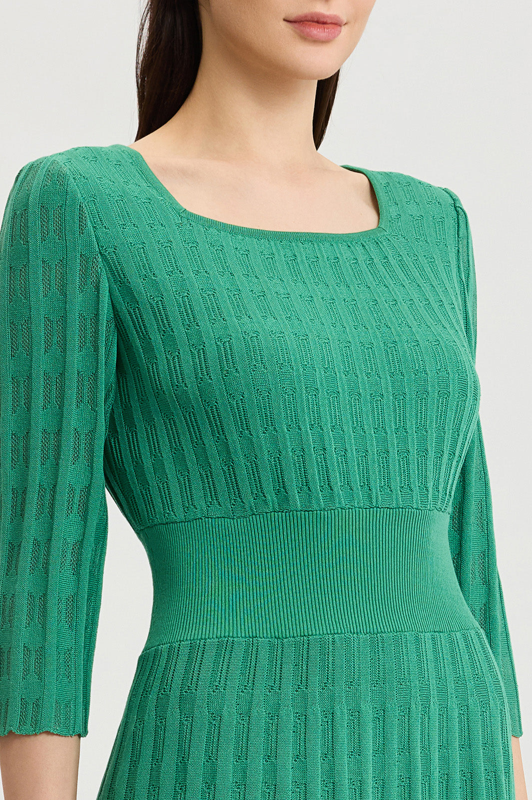 Linear Pointelle Tonal Knit Fit-N-Flare Midi Dress | Ming Wang Linear Pointelle Tonal Knit Fit-N-Flare Midi Dress | Ming Wang