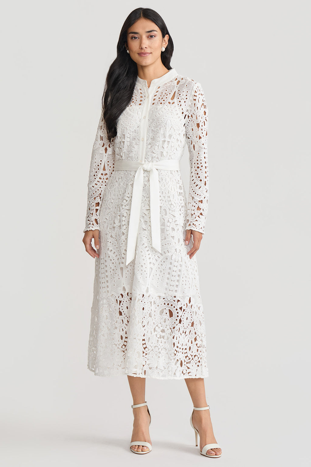 Fit-N-Flare Lined Laced Midi Dress | Ming Wang