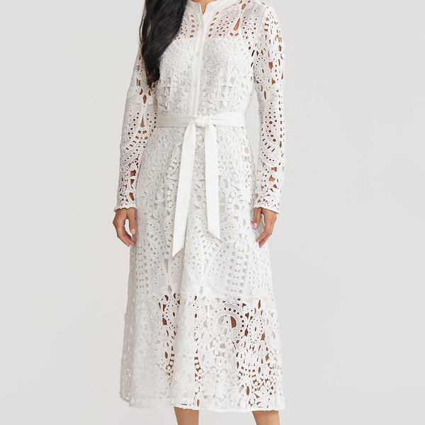 Fit-N-Flare Lined Laced Midi Dress | Ming Wang