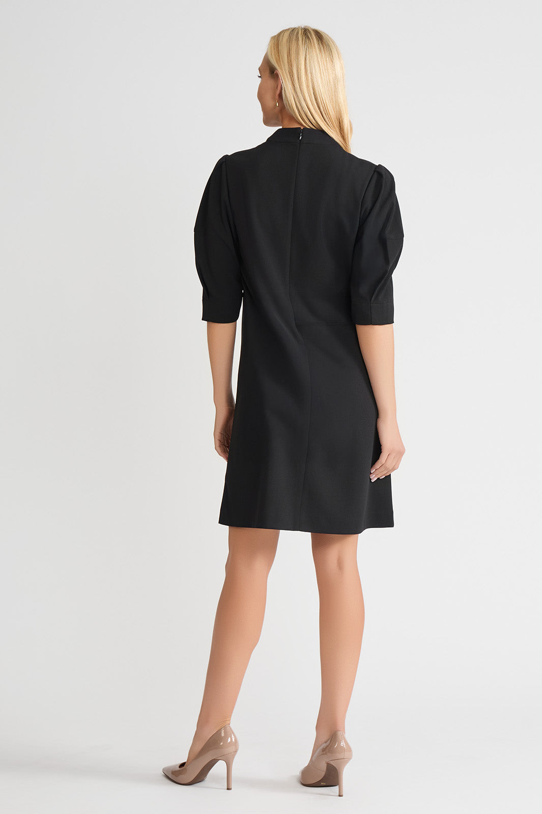 a line knee length black dress A-Line Stretch Deco Crepe Knee Length Dress, Black