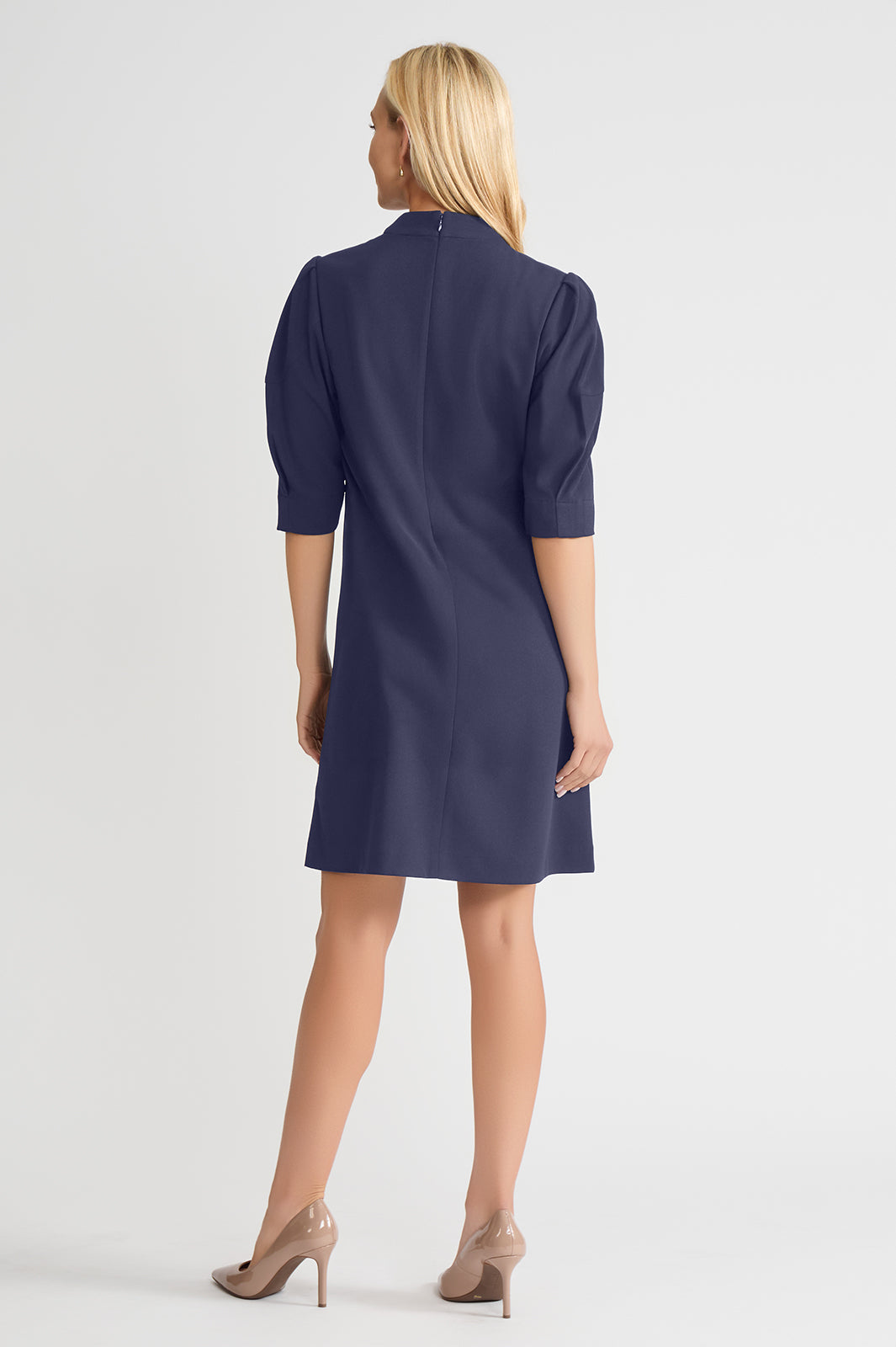 A-Line Stretch Deco Crepe Knee Length Dress, Indigo A-Line Stretch Deco Crepe Knee Length Dress, Indigo