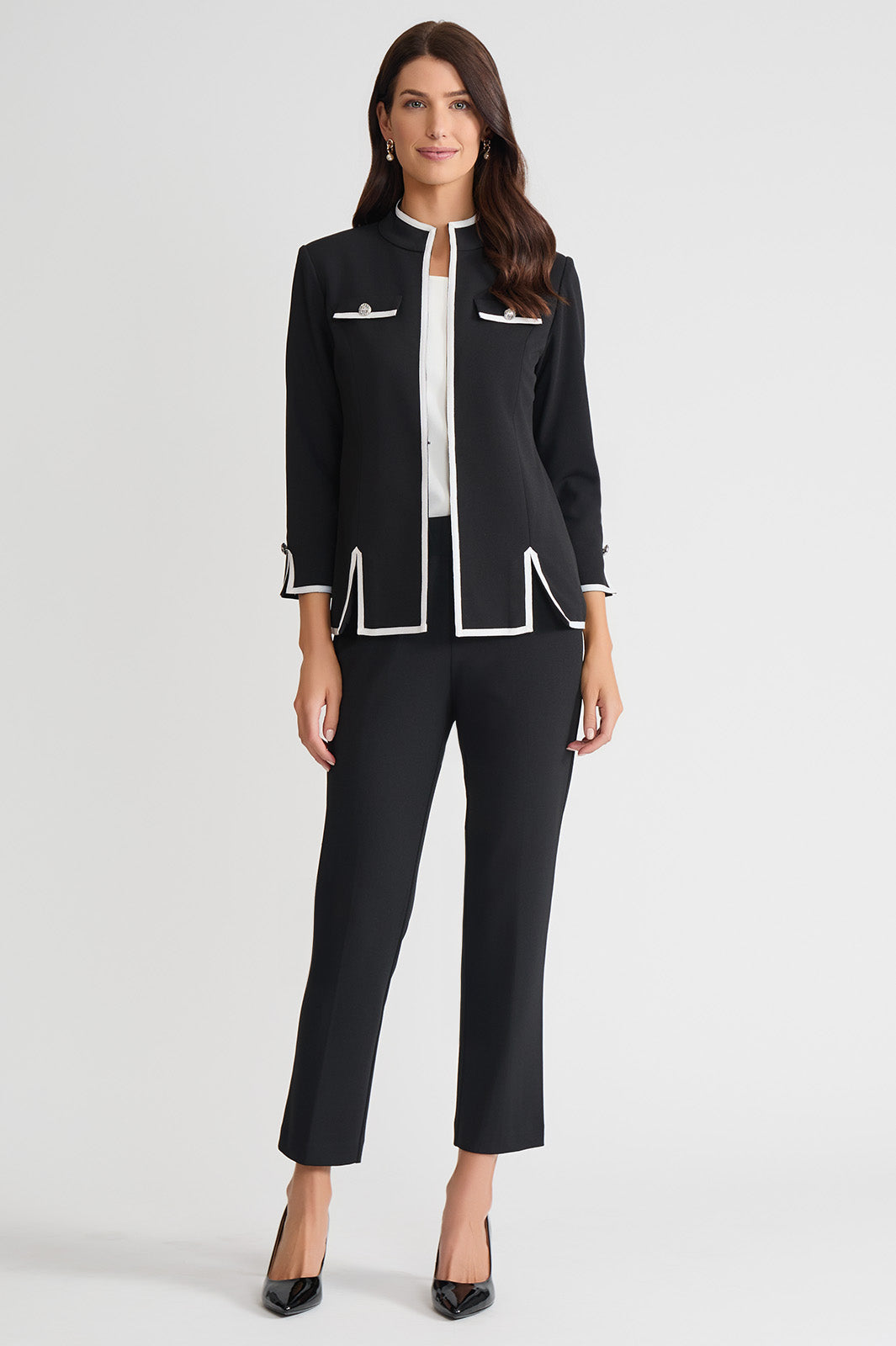 Tailored Stretch Deco Crepe Contrast Trim Jacket