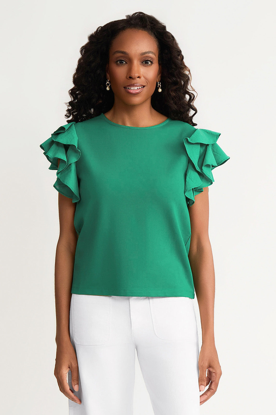 Flutter Sleeve Mixed-Media Top | Ming Wang