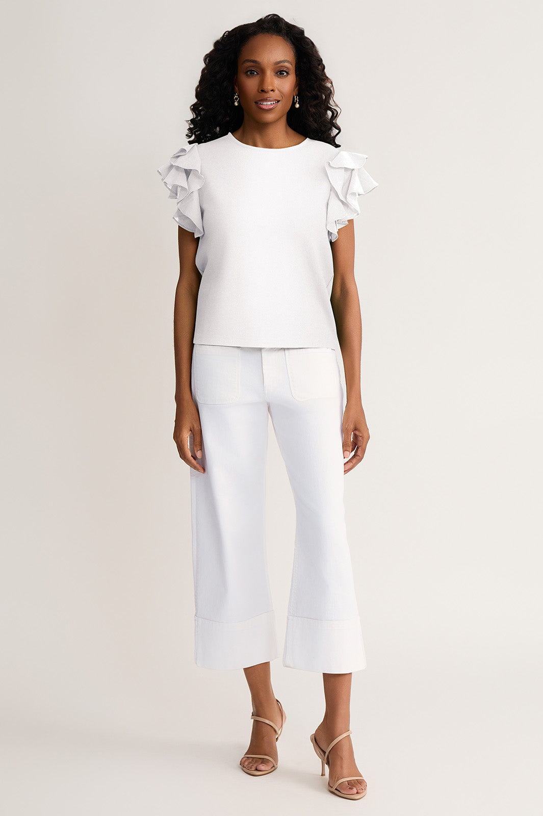 Flutter Sleeve Mixed-Media Top | Ming Wang