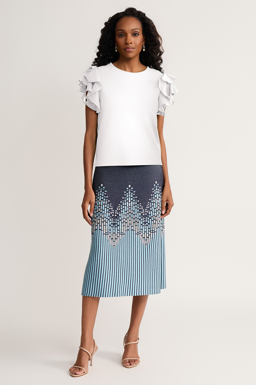 Flutter Sleeve Mixed-Media Top | Ming Wang