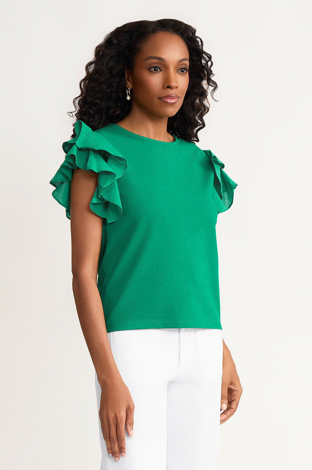 Flutter Sleeve Mixed-Media Top | Ming Wang