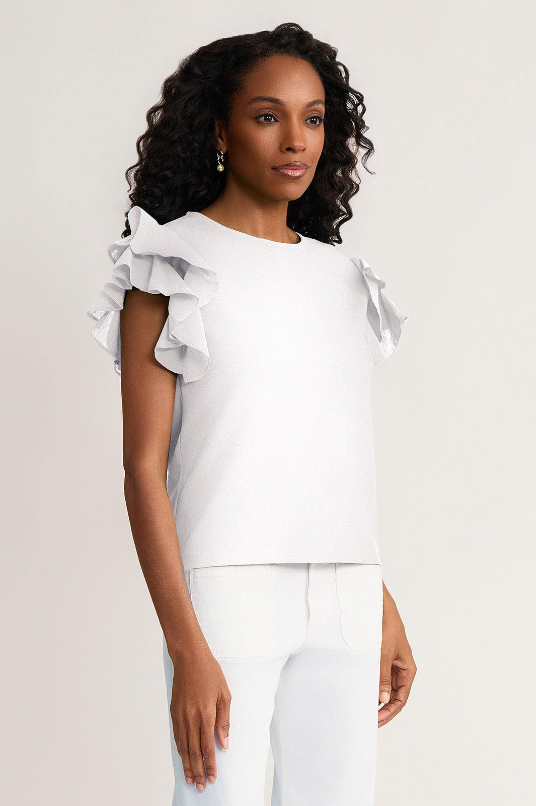 Flutter Sleeve Mixed-Media Top | Ming Wang