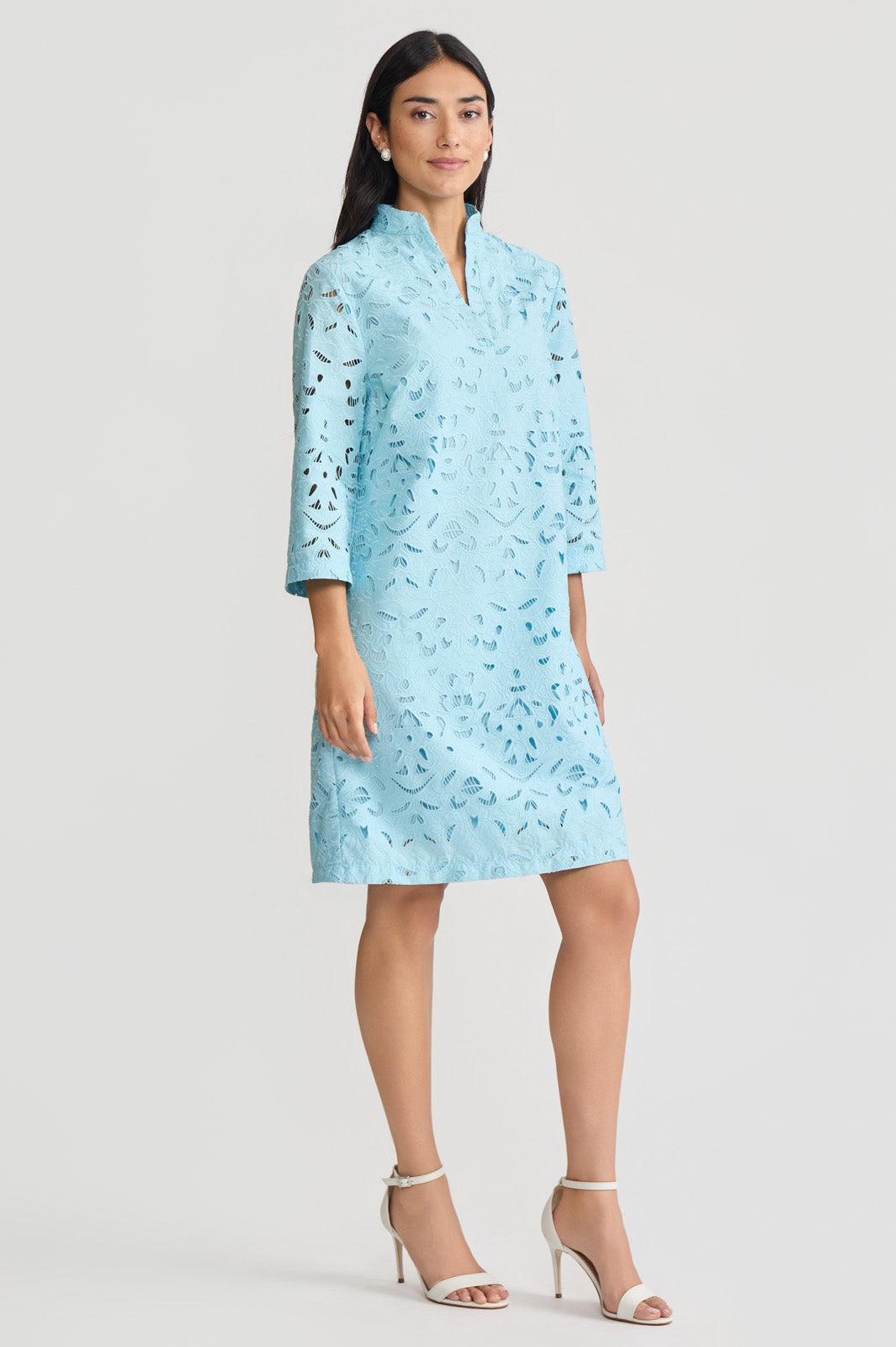 embroidered dress midi Lined Embroidered Stitch Woven Midi Dress