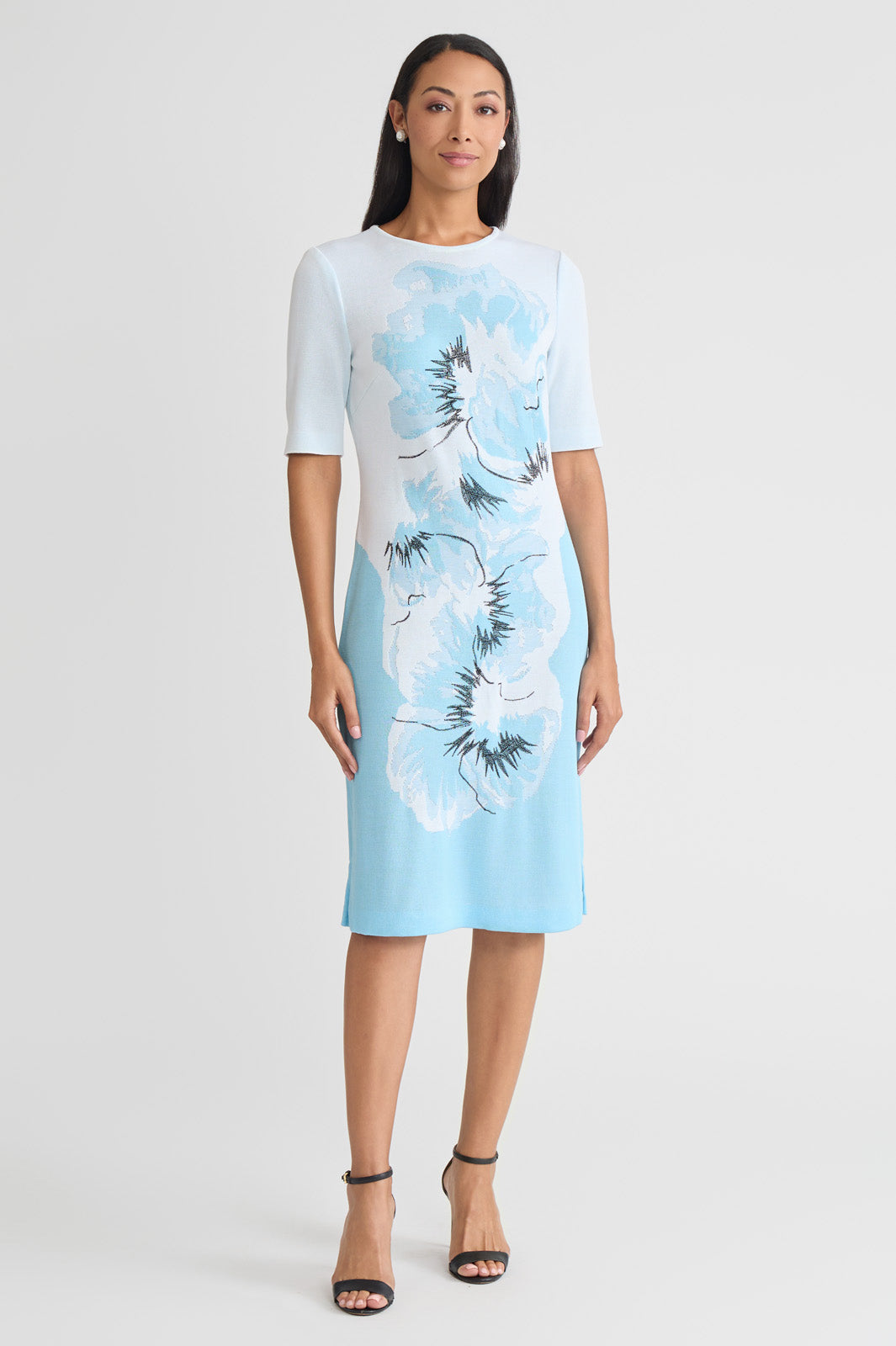 Bold Floral Jacquard Knit Sheath Dress