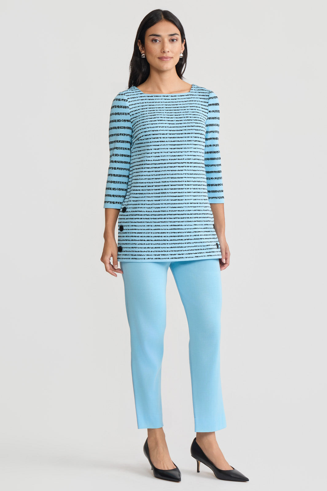 Horizontal Stripe Soft Knit Tunic | Ming Wang