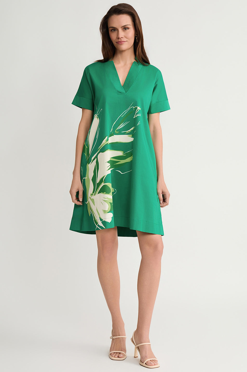 Relaxed A-Line Floral Printed Stretch Cotton Dress