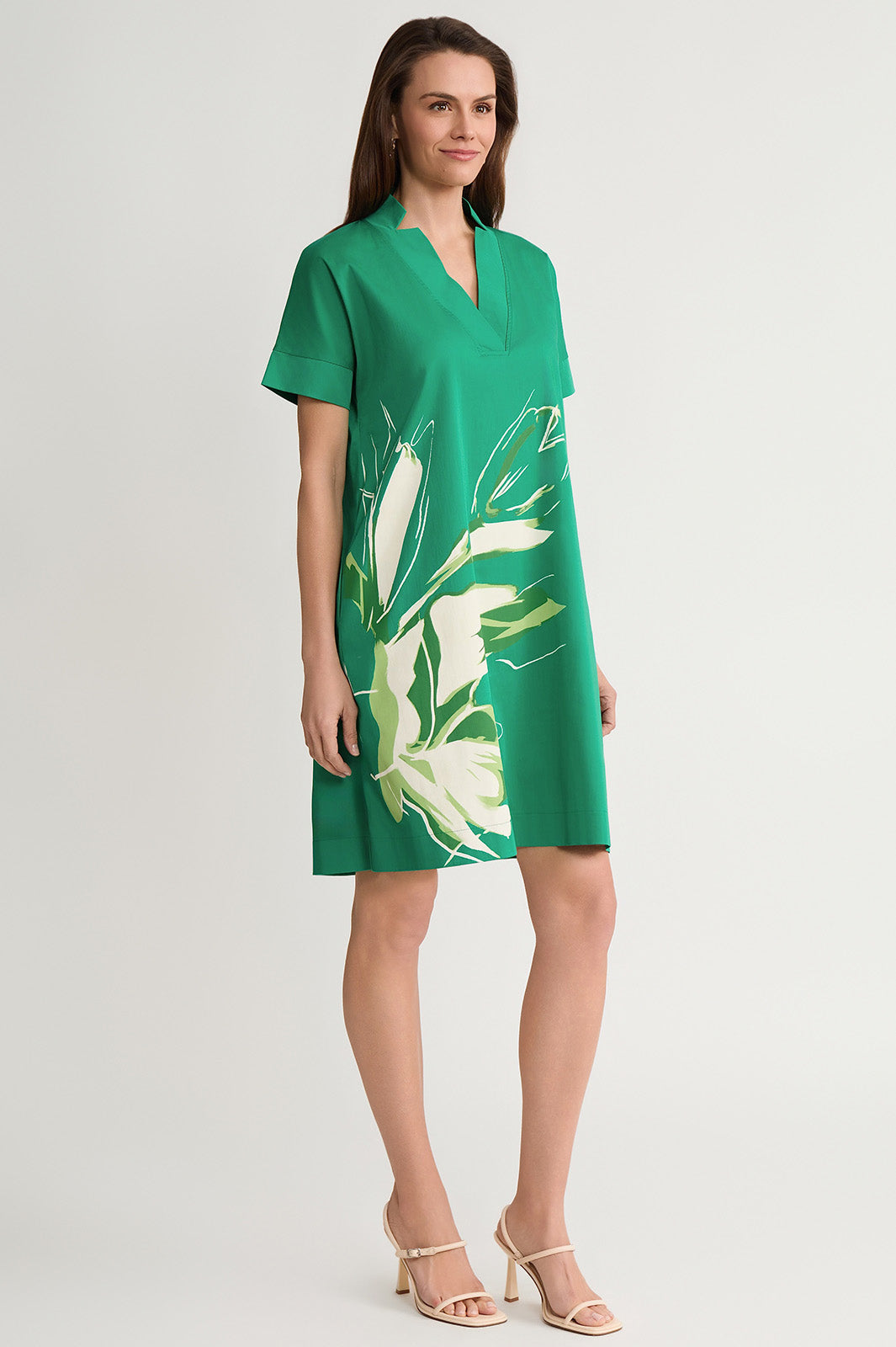 Relaxed A-Line Floral Printed Stretch Cotton Dress | Ming Wang Relaxed A-Line Floral Printed Stretch Cotton Dress | Ming Wang