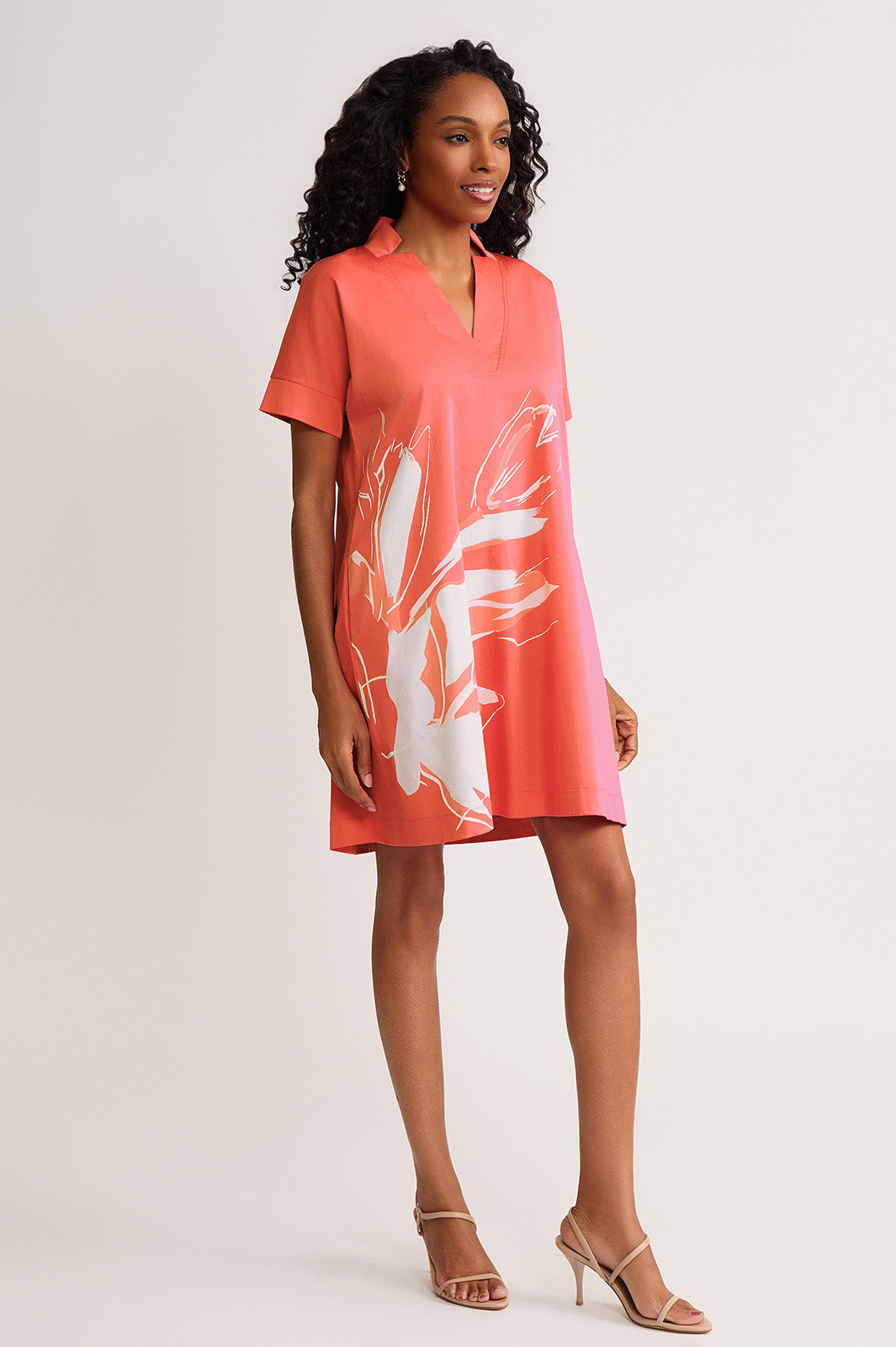 Relaxed A-Line Floral Printed Stretch Cotton Dress