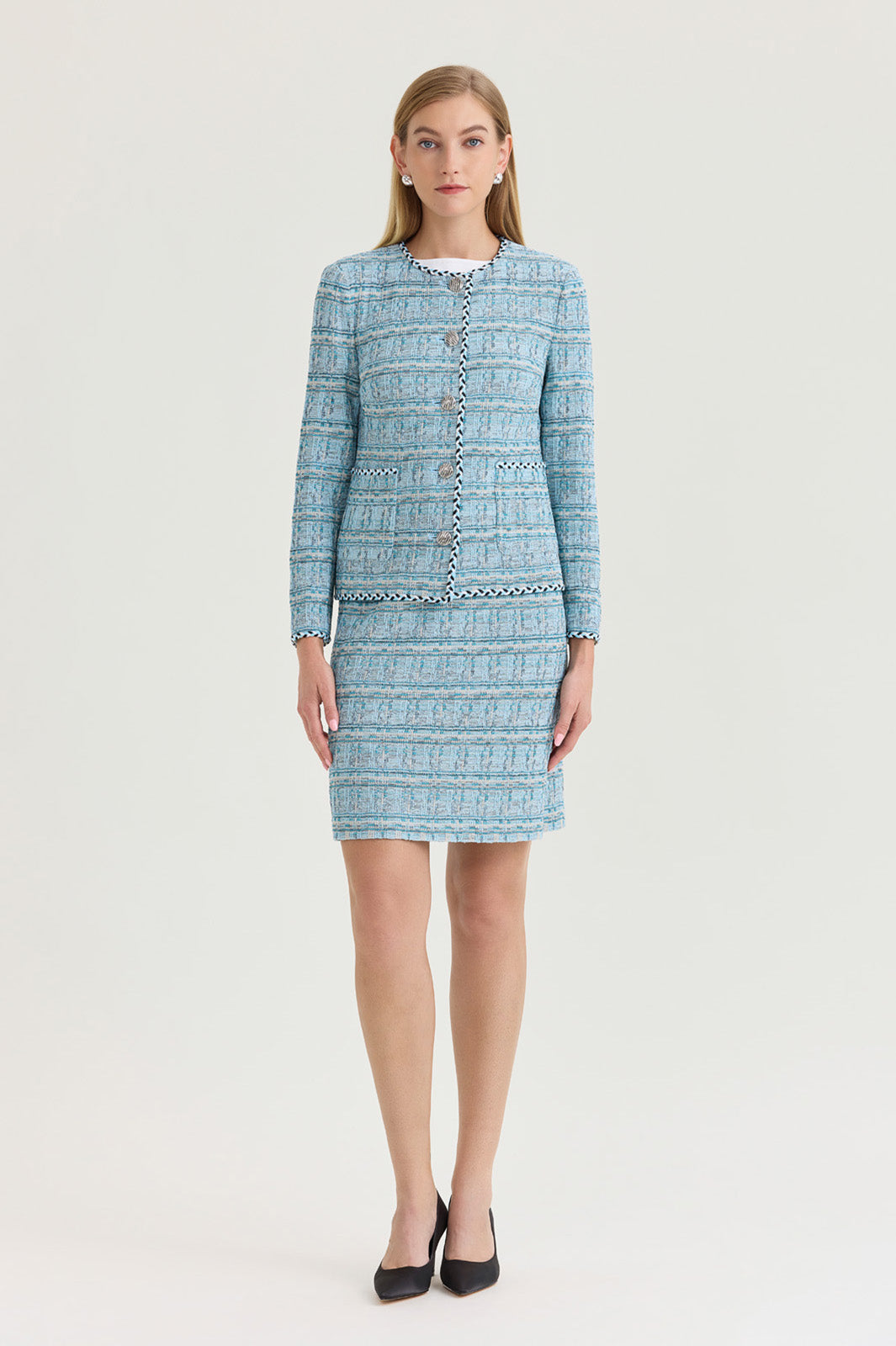 Heritage Braided Trim Tweed Knit Jacket | Ming Wang