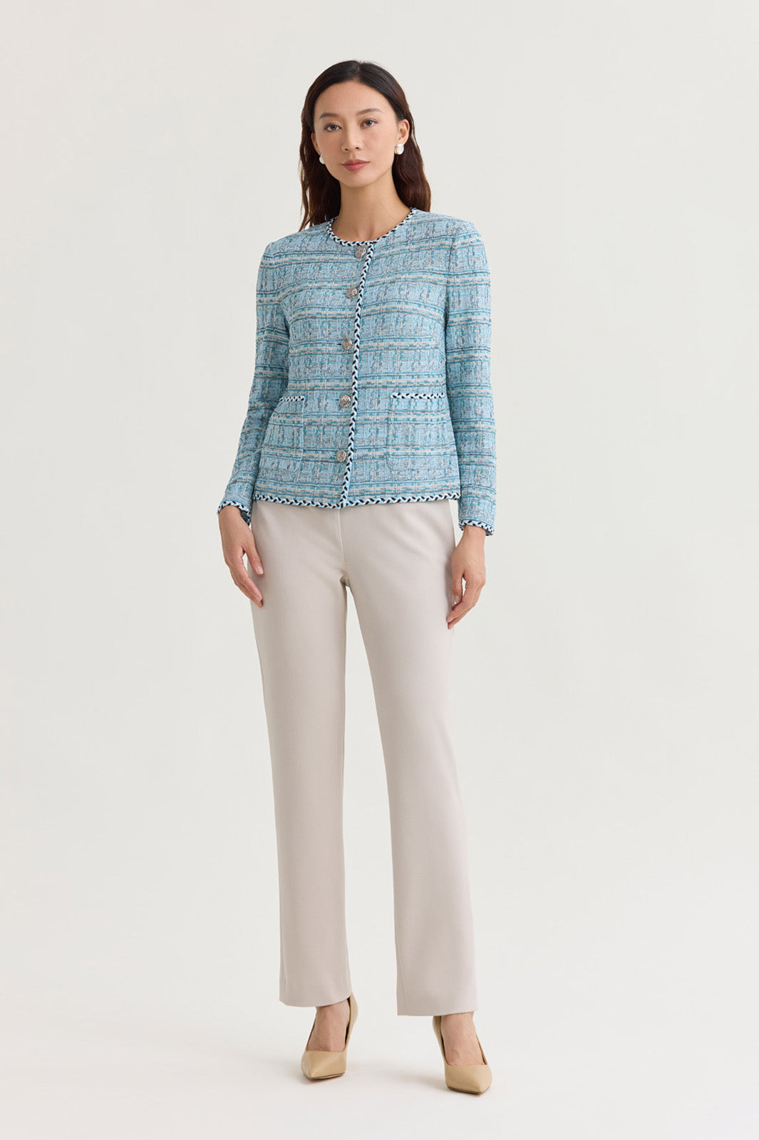 Heritage Braided Trim Tweed Knit Jacket | Ming Wang