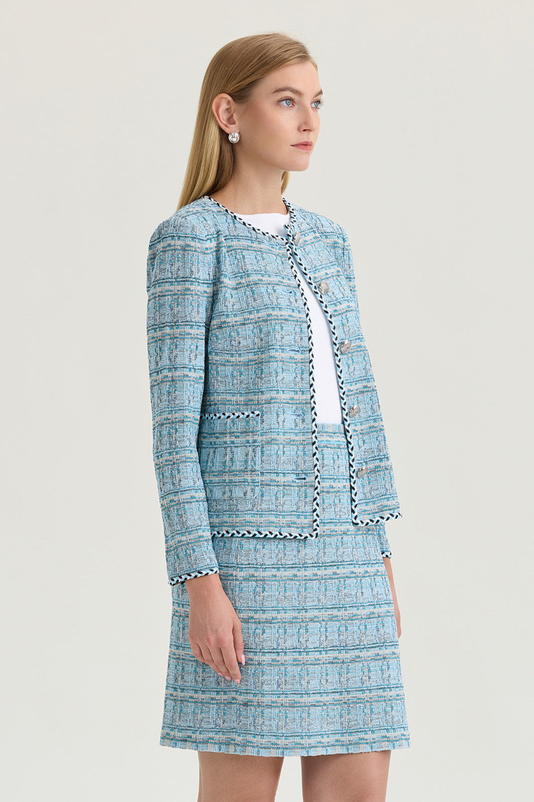 Heritage Braided Trim Tweed Knit Jacket | Ming Wang
