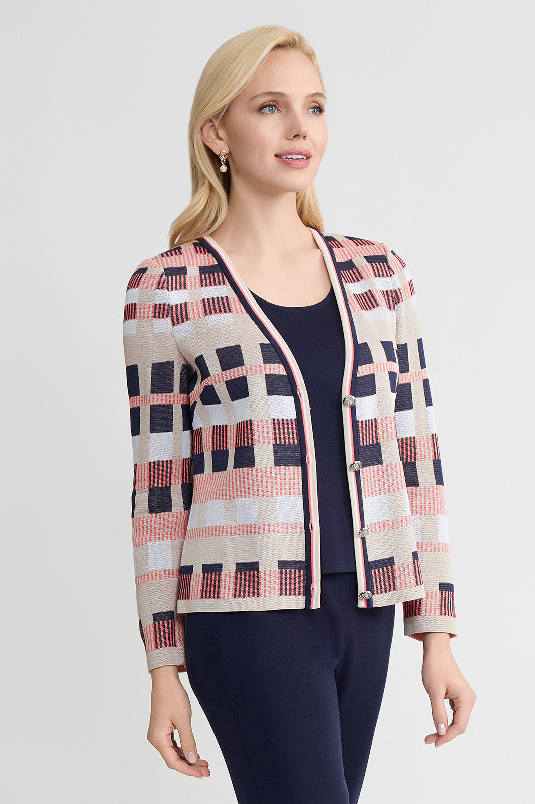 Heritage Jacquard Colorblock Knit Cardigan | Ming Wang