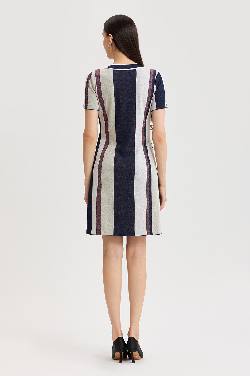 Button-Front Striped Soft Knit Dress