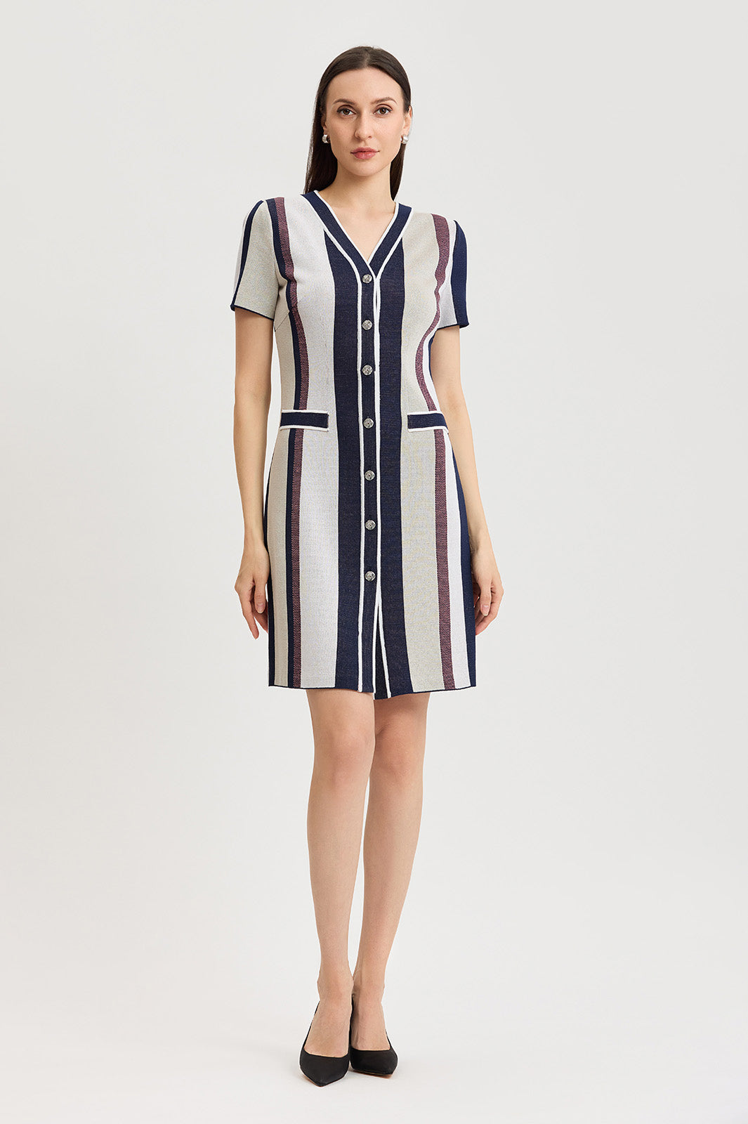 Button-Front Striped Soft Knit Dress Button-Front Striped Soft Knit Dress