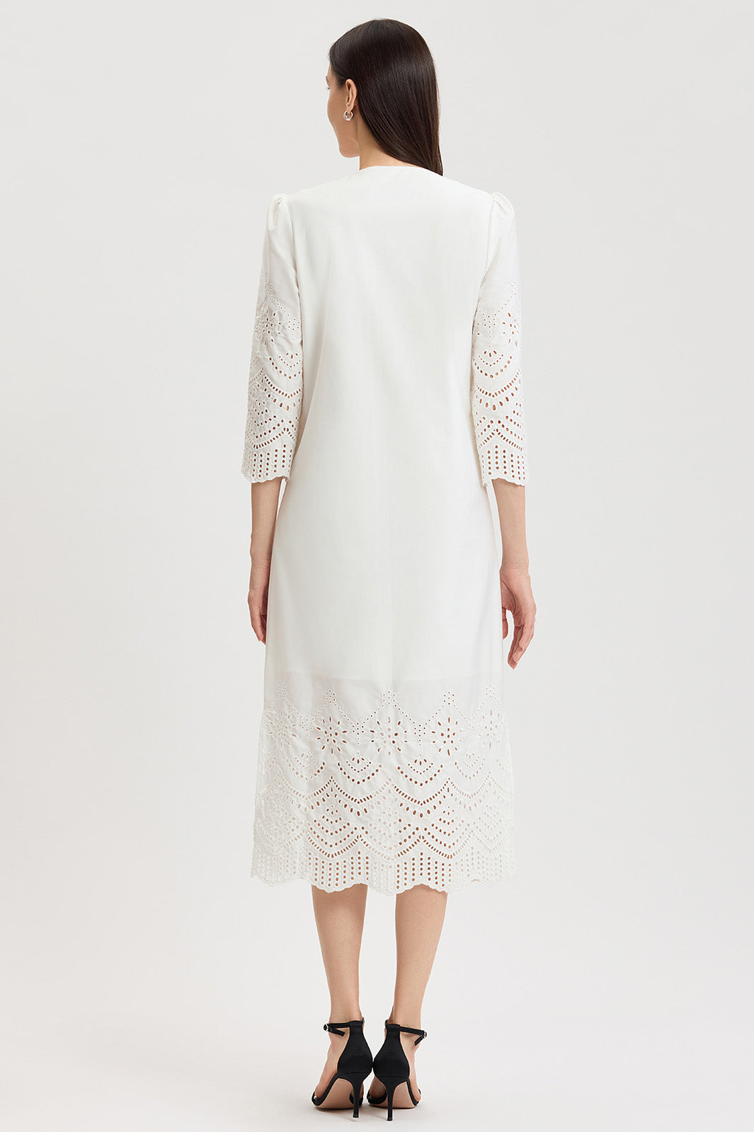 straight maxi dress Lined Eyelet Straight Cotton Maxi Dress