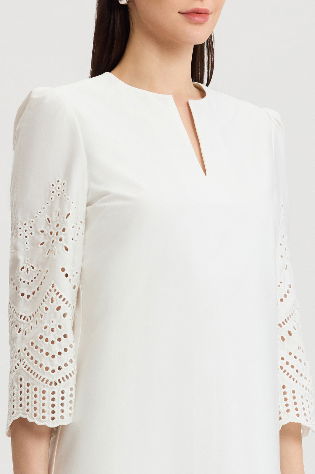 Lined Eyelet Straight Cotton Maxi Dress Lined Eyelet Straight Cotton Maxi Dress
