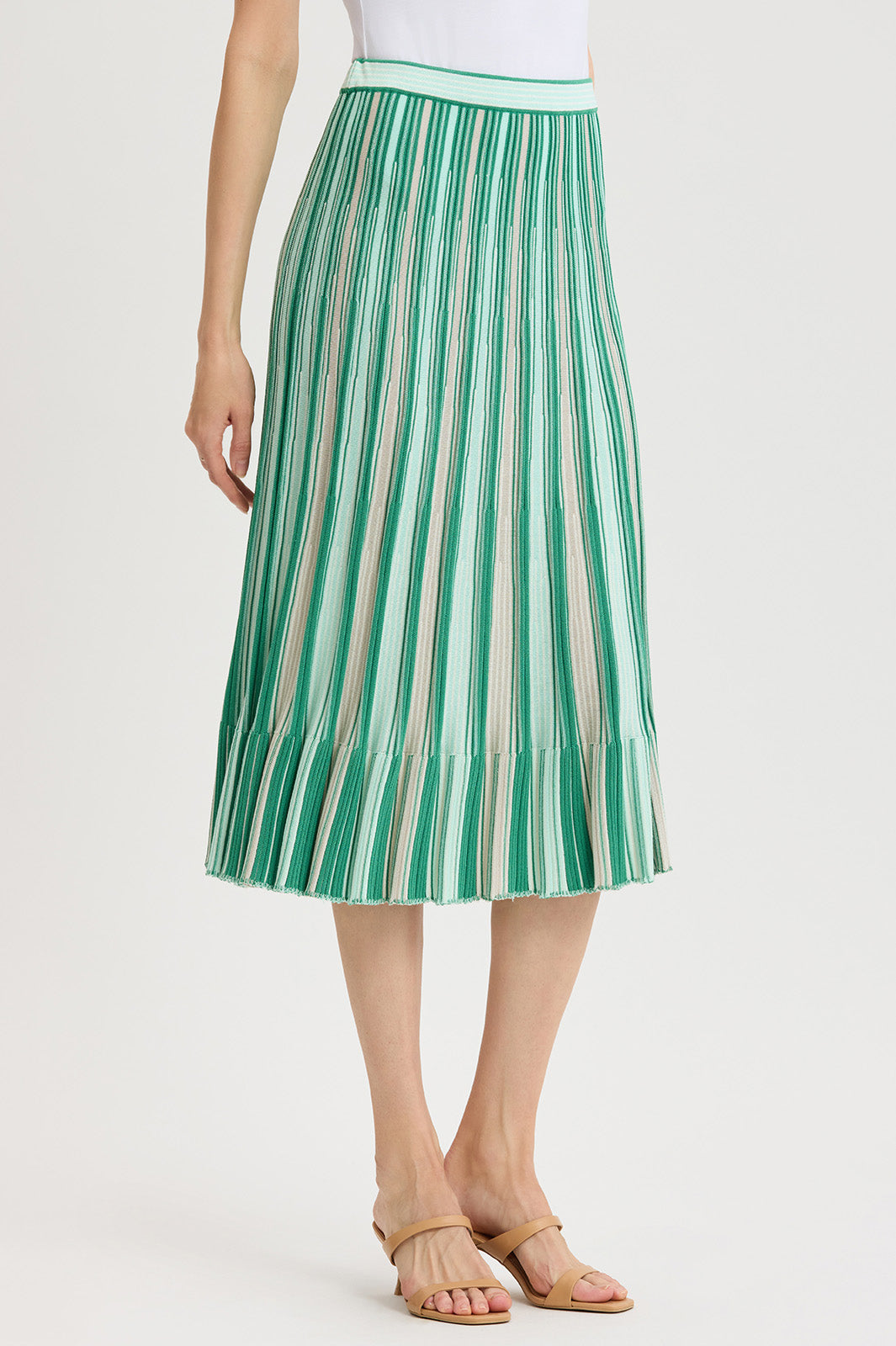 ENFOLD VOLUME SKIRT プリーツ ロング ダークグリーン 38 Flared Flounce Soft Knit Midi Skirt | Ming Wang