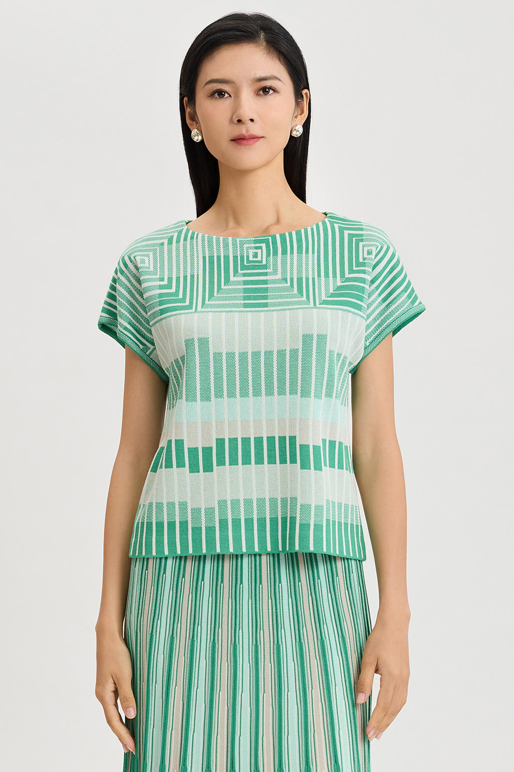 Geometric Jacquard Soft Knit Top | Ming Wang