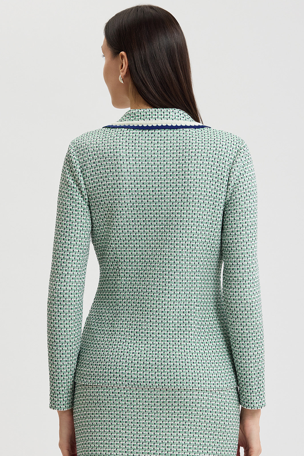 Ming Wang Women's Tailored Jacquard Basketweave Knit Jacket - Green - Size P/XL
