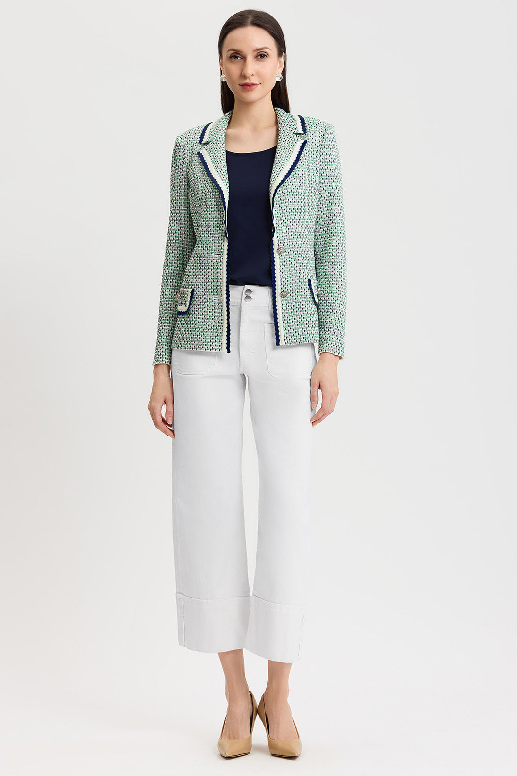 Petite Tailored Jacquard Basketweave Knit Jacket | Ming Wang