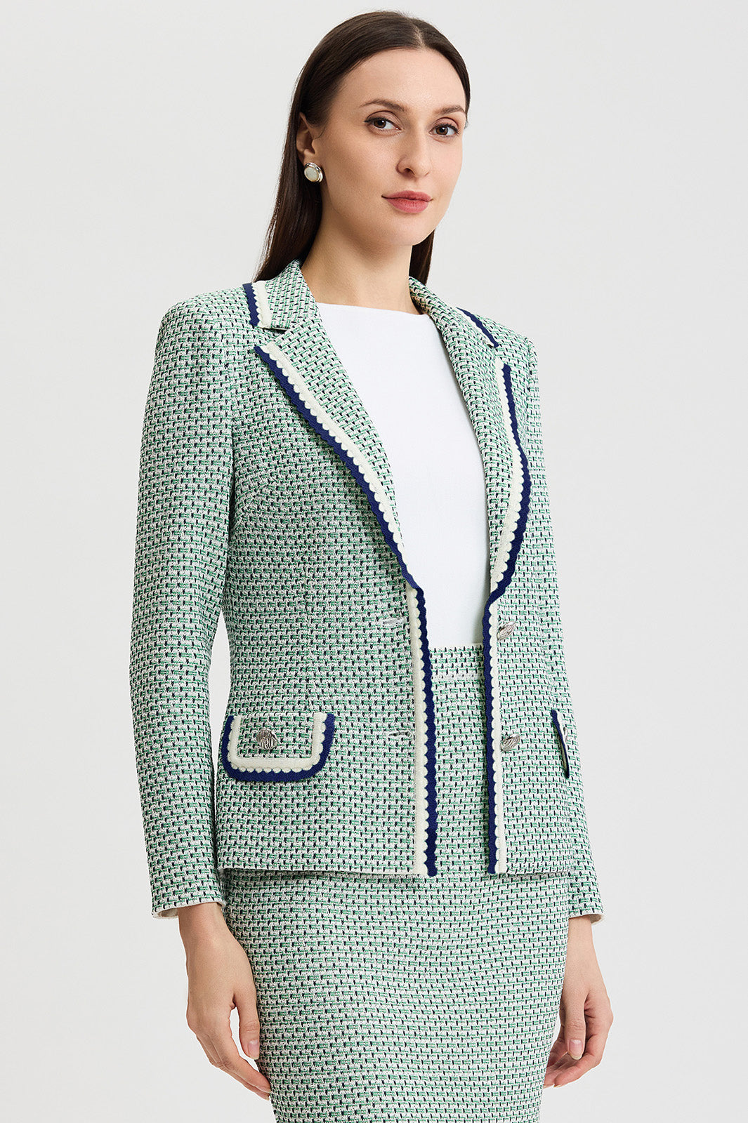 Petite Tailored Jacquard Basketweave Knit Jacket | Ming Wang Petite Tailored Jacquard Basketweave Knit Jacket | Ming Wang