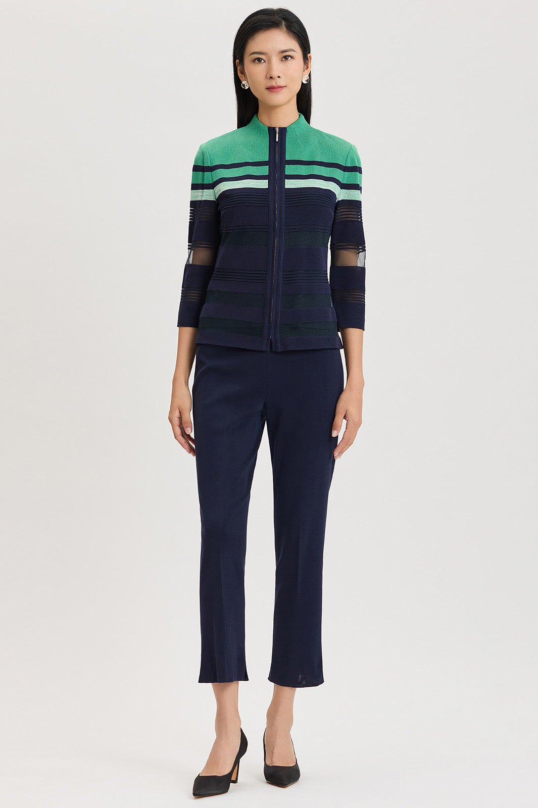 Heritage Zip-Front Sheer Knit Jacket | Ming Wang