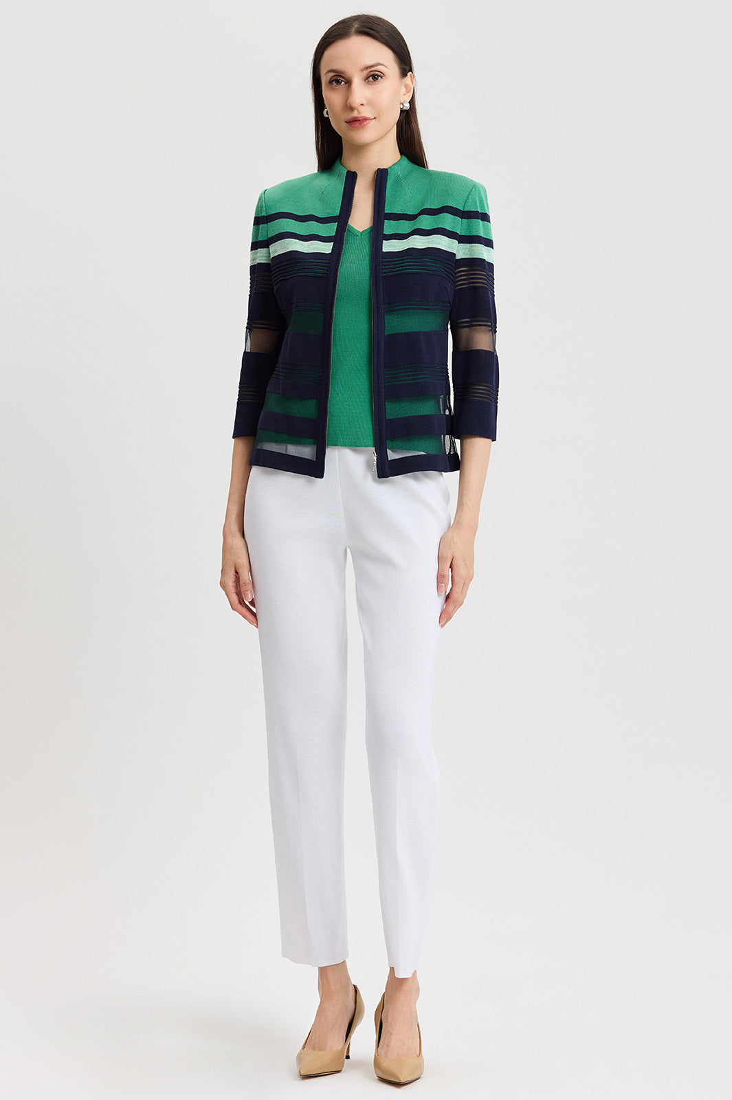 CHIEKO+ knit jacket サイズ38 Heritage Zip-Front Sheer Knit Jacket | Ming Wang