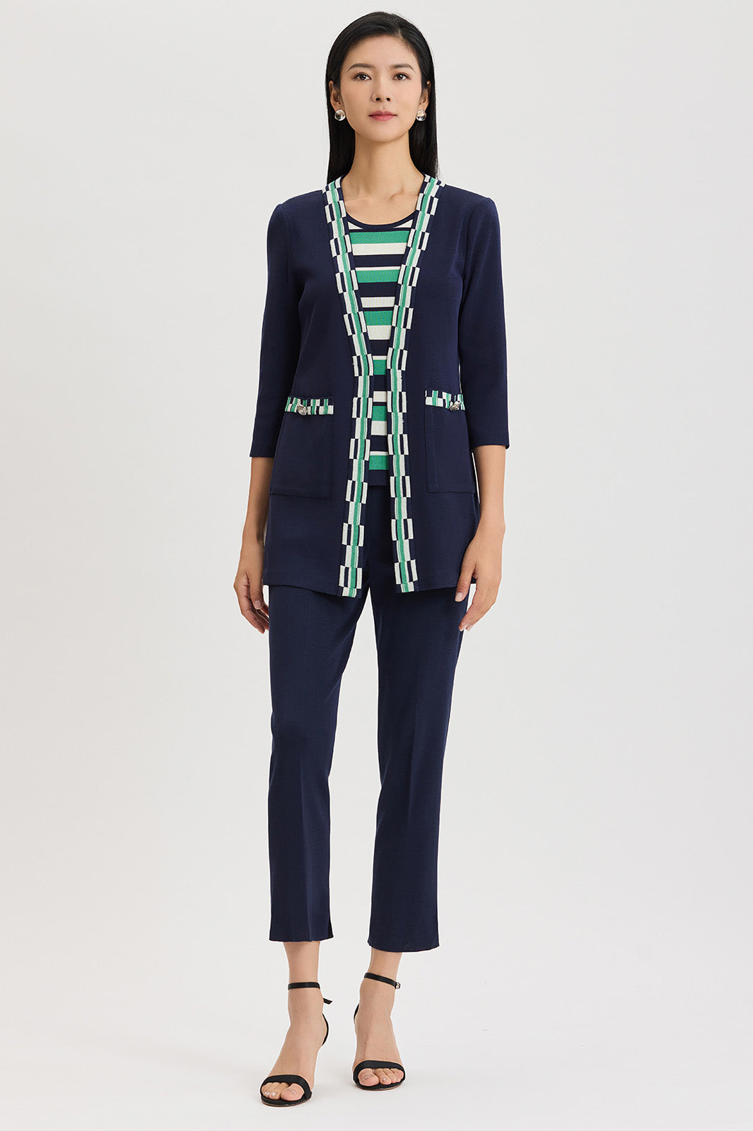 Heritage Checkered Trim Soft Knit Jacket | Ming Wang