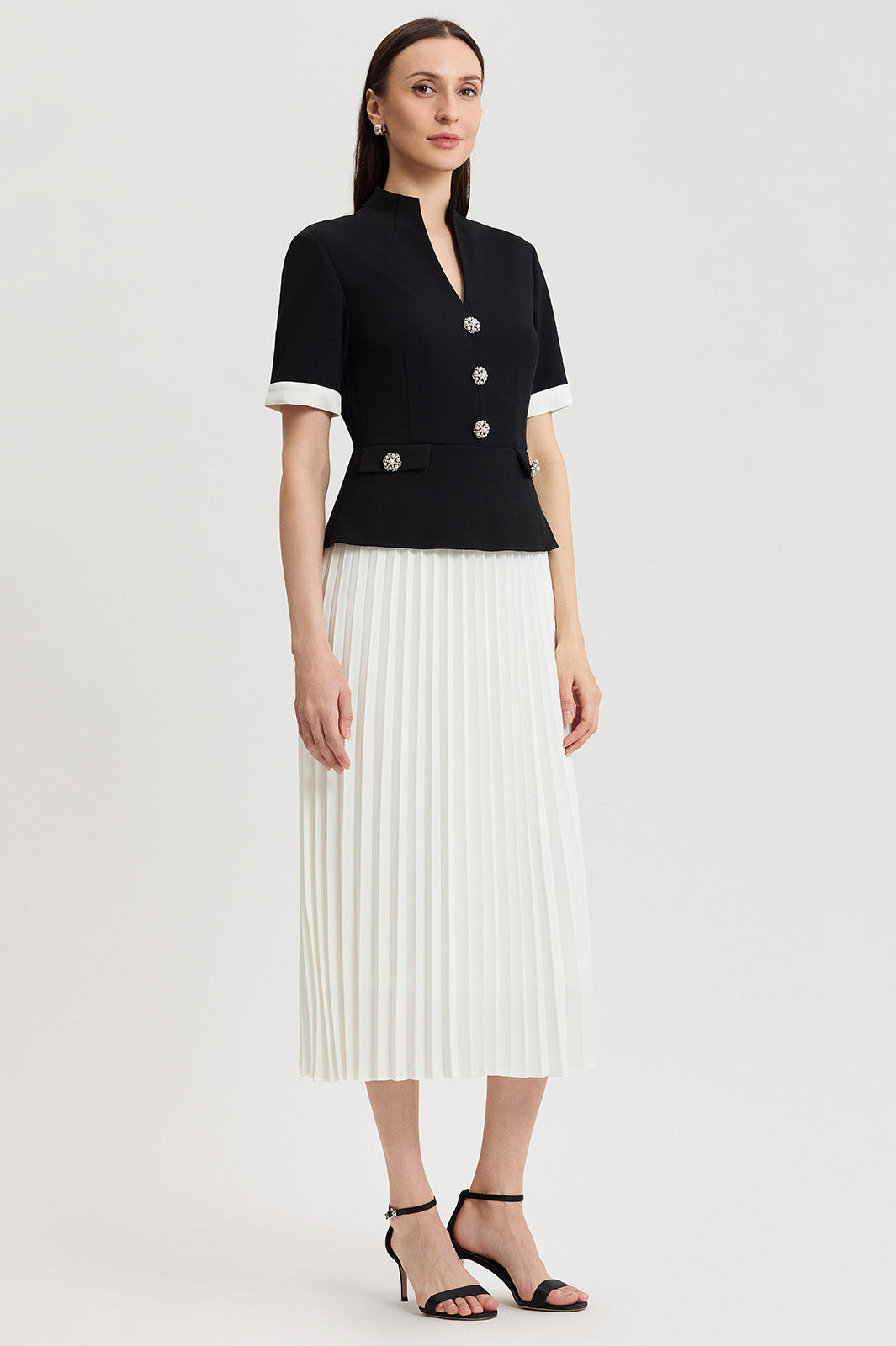 black dress with white pleats Pleated Halter Midi Dress