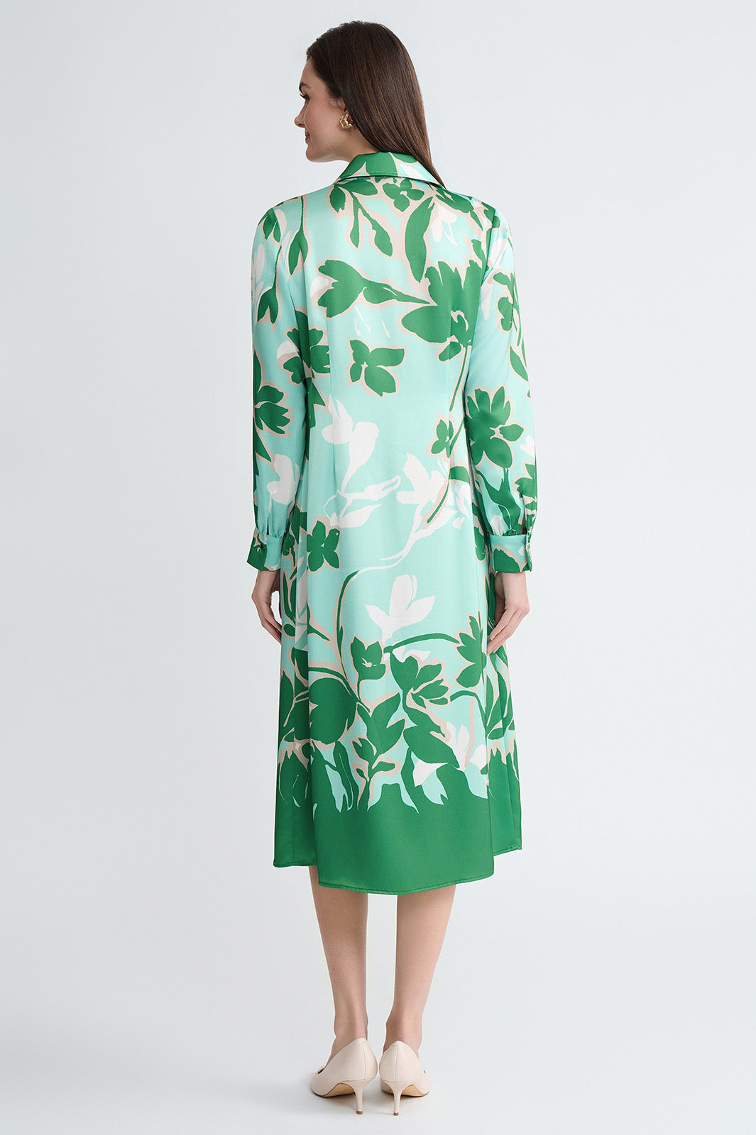 Ming Wang Women's Floral Printed Crepe de Chine Maxi Shirt Dress - Green - Size XL