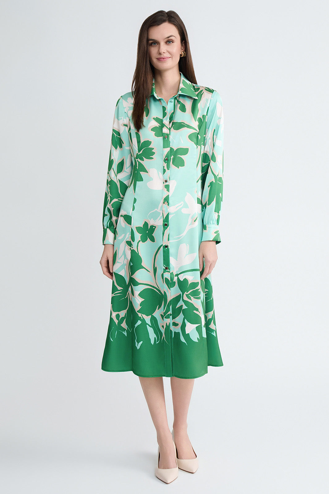 Floral Printed Crepe de Chine Maxi Shirt Dress | Ming Wang Floral Printed Crepe de Chine Maxi Shirt Dress | Ming Wang
