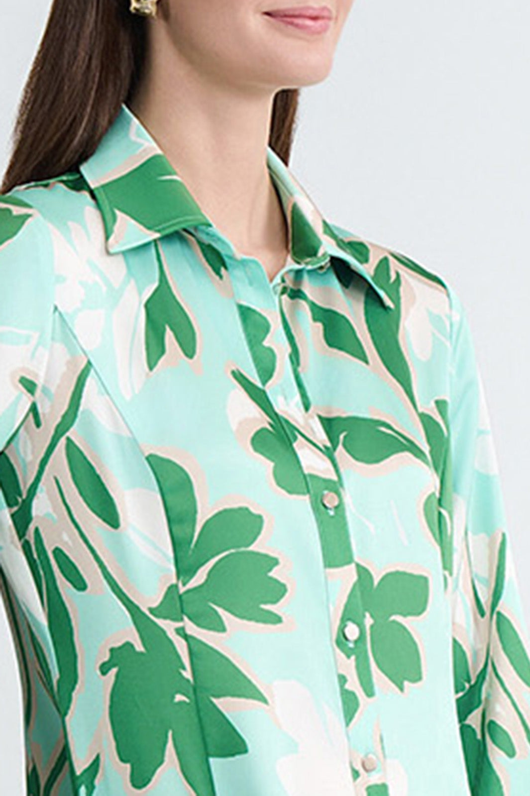 Ming Wang Women's Floral Printed Crepe de Chine Maxi Shirt Dress - Green - Size XL - Kelly Green, Limestone, Ivory