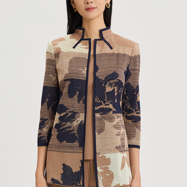 Floral Jacquard Ombre Knit Jacket | Ming Wang