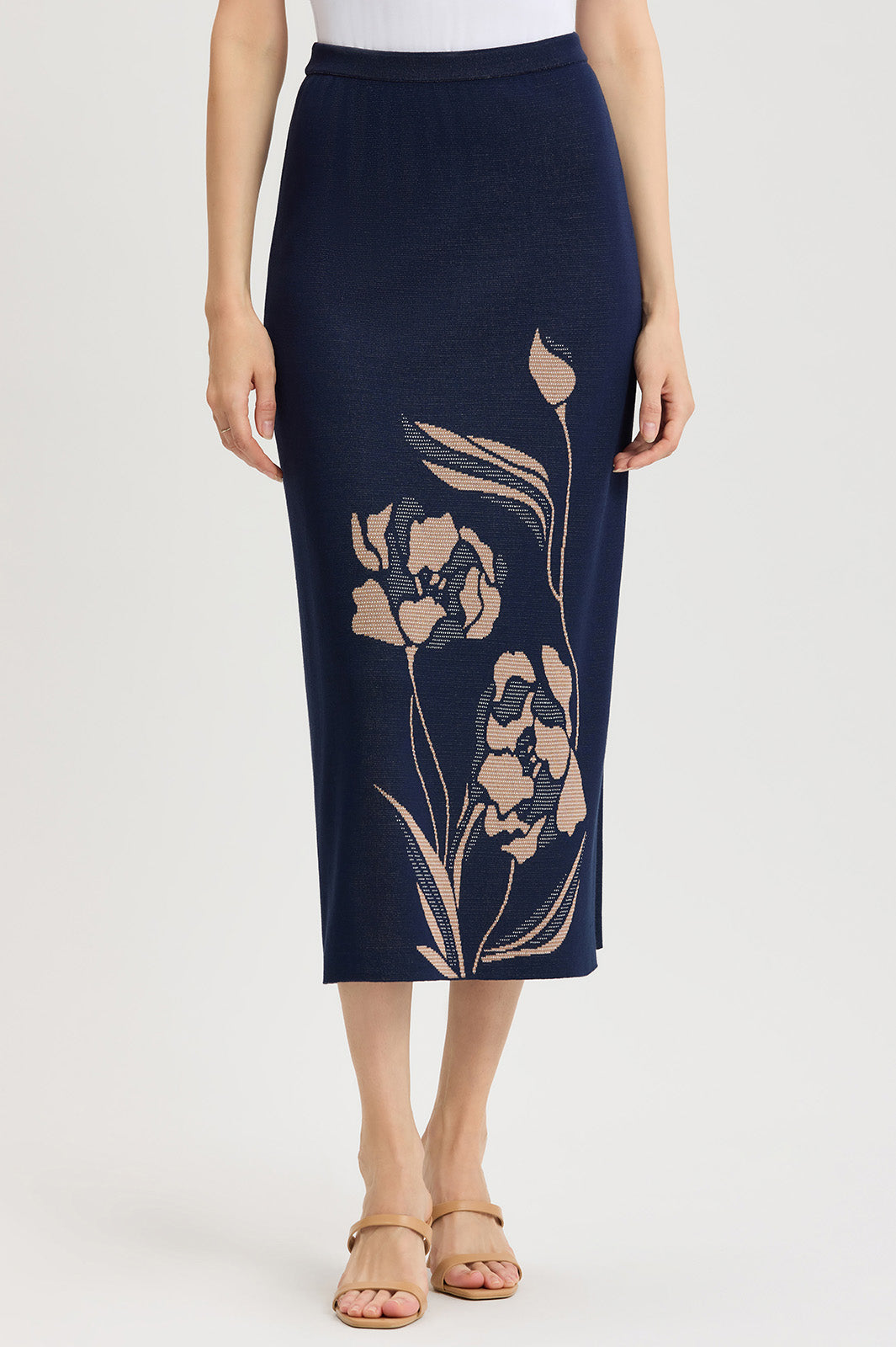 ANDWANG タイトスカート　birthday gathered skirt Straight Floral Jacquard Soft Knit Maxi Skirt | Ming Wang