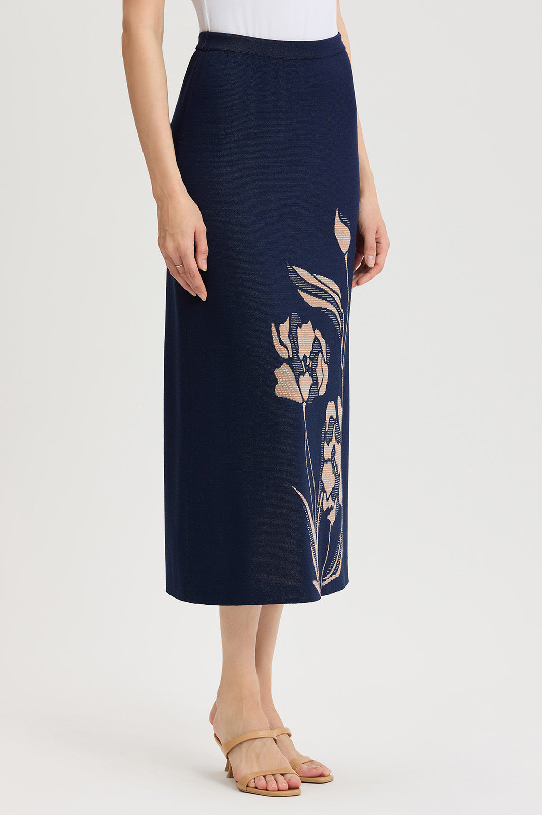 Straight Floral Jacquard Soft Knit Maxi Skirt | Ming Wang