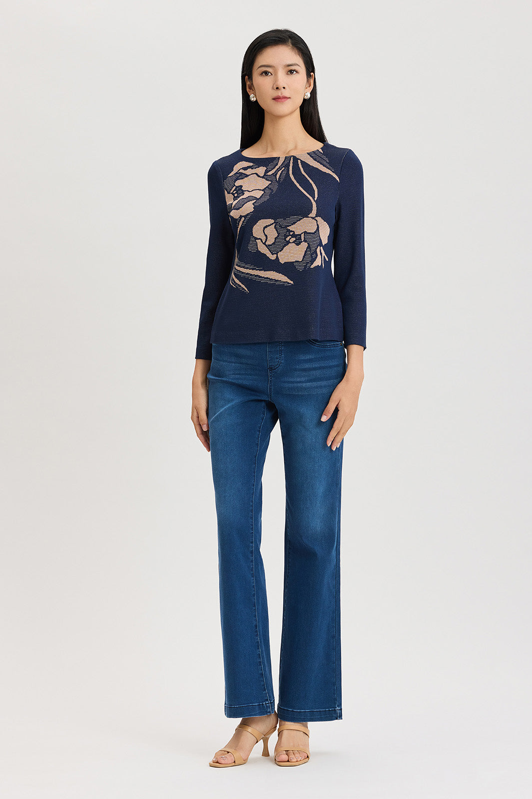 Floral Jacquard Soft Knit Top | Ming Wang