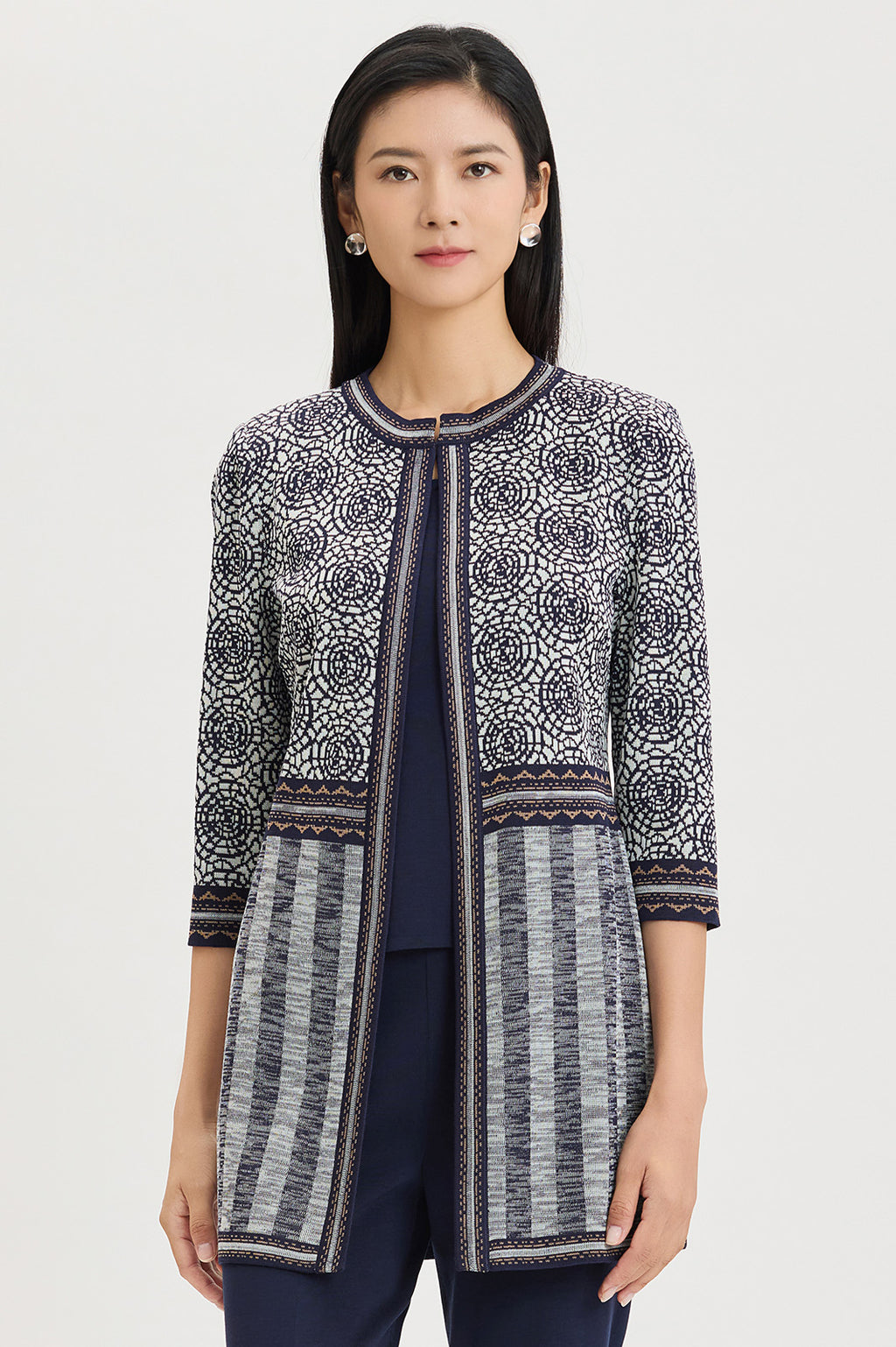 Heritage Multi-Pattern Jacquard Knit Jacket | Ming Wang